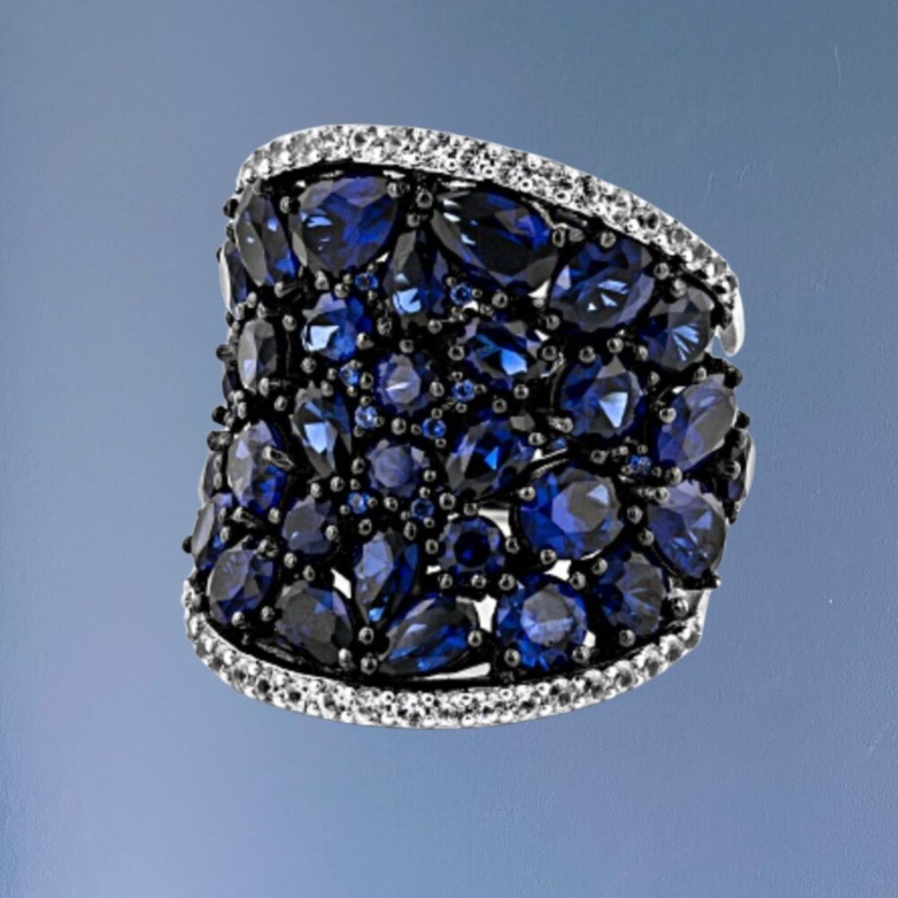 *VINTAGE* 9.02 ctw Blue Sapphire Over Sterling Silver Ring